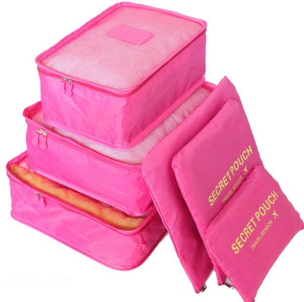 SixtyShadesofGrey 6 Set Travel Luggage Packing Organizer Bags Clothing Storage Cubes & Pouches Rose Red Ivory