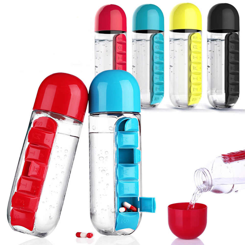 Water Bottle With Weekly Pillbox Small Combine Pill Case Organize