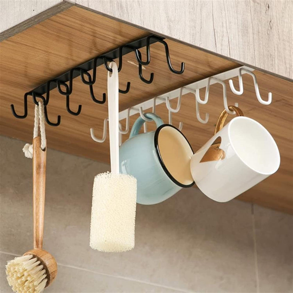 Double-Row Hook Hanging Cup Holder Kitchen Hook Rack Punch-free
