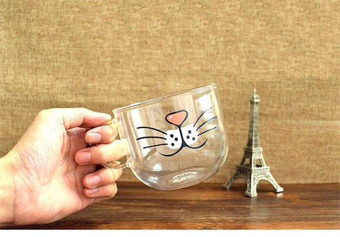 The Original Cat Face Beard Mug - Cute and Funny Glass Coffee Mug