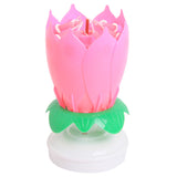 Beautiful Birthday Rotating Music Lotus Flower Candle Pink