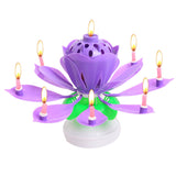 Beautiful Birthday Rotating Music Lotus Flower Candle Purple
